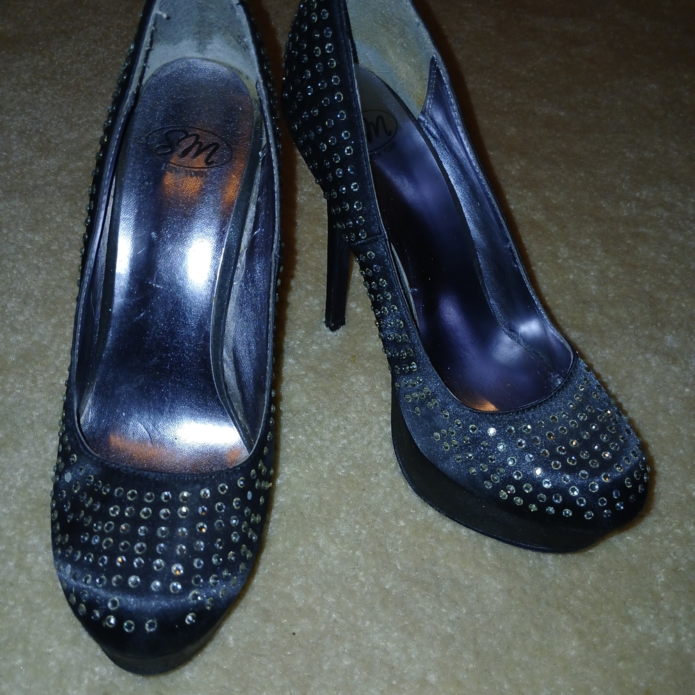 SM New York Black Heels with Silver Studs